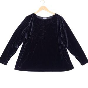 Jessica Holbrook Black Velvet Top 1X Long‎ Sleeve Stretch Holiday Luxe